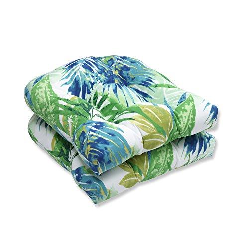 Pillow Perfect Outdoor/Indoor Soleil Wicker Seat Cushion (Set of 2), Blue/Green