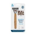 BULLDOG Skincare for Men - Sensitive Bamboo Razor | Reduce Irritation | Recycled Packaging | Lubricating Lube Strip with Baobab | 1 Bamboo Handle and 2 Replacment Blades