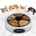 Lentek 5 Meal Automatic Cat Feeder with Voice Message,Wet and Dry Timed Food Dispenser for Pet Cat and Small Dog, 750 ml Capacity with 5 oz Compartments for Portion Control (White)