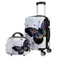 World Traveler Black and White Butterfly 2-Piece Carry-on Spinner Luggage Set, Multicolor, Multicolor, Black and White Butterfly 2-Piece Carry-on Spinner Luggage Set
