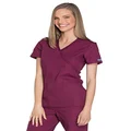 Cherokee Women's Workwear Core Stretch Mock Wrap Shirt Medical Scrubs, Wine, Small US