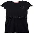 Calvin Klein Girls' Short Sleeve Cotton Logo Dress, Elastic Cinched Waist & Tagless Interior, Anthracite Logo, 7, Anthracite Logo, 7