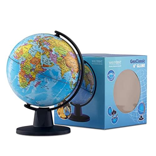 Waypoint Geographic GeoClassic Globe - 6" (10cm) Blue Ocean with UP-TO-DATE Cartography - 100's of Points of Interest - Well Constructed Weighted Base - Perfect for Educational Reference or Decoration