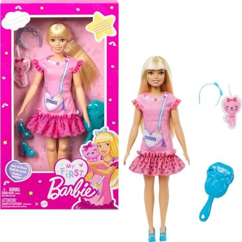 Barbie My First Barbie Preschool Doll, "Malibu" with 13.5-inch Soft Posable Body & Blonde Hair, Plush Kitten & Accessories