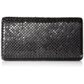 Jessica McClintock Metal Mesh Roll Evening Bag Clutch Purse (4.5" x 7.5" x 2", Shoulder Chain Included), Black, One Size