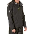 Helly-Hansen Men's Crew Hooded Midlayer Fleece Lined Waterproof Raincoat Jacket, 990 Black, Large, 990 Black, Large