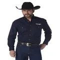 Wrangler Mens Western Logo Long Sleeve Snap Front Shirt, Navy, Large