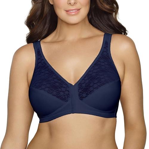 Exquisite Form Front Close Wireless Plus Size Posture Bra with Lace, Size 44B, Time Square Navy