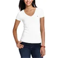 Tommy Hilfiger Short Sleeve Tops-Cotton Shirts for Women with V-Neckline and Logo Detail, White, 2X
