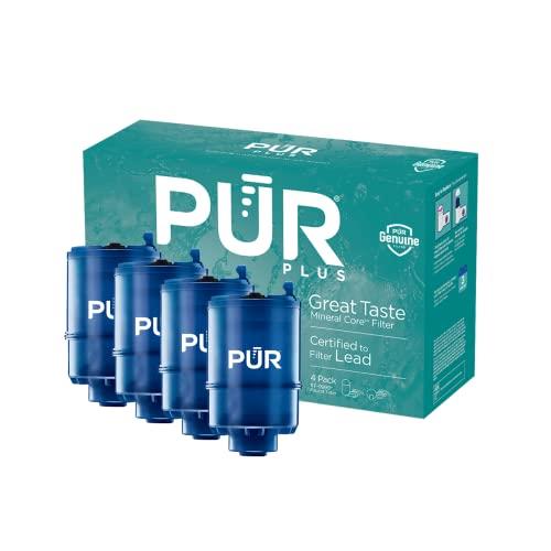 PUR Plus Faucet Mount Water Filter Replacement with Mineral Core for Great Taste, 4 Pack, RF9999-4,Blue