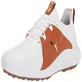 PUMA Men's Ignite Fasten8 Crafted Golf Shoe, White/Gold/Leather Brown, US 9
