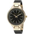 Anne Klein Women's AK/1408BKBK Crystal Accented Gold-Tone and Black Shimmer Resin Bangle Watch