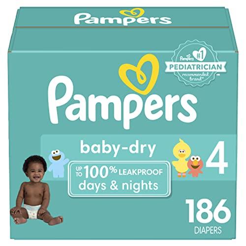 Pampers Diapers Size 4, 186 Count - Baby Dry Disposable Baby Diapers, One Month Supply