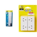 HPM 12 Outlet Surge Protected Powerboard, White + D2/2WE Left and Right Extend 10A 2400W Double Adaptor 2-Pieces, White