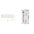HPM General Purpose 4 Outlet USB Switched Powerboard White + Household Duty Extension Lead White 5m