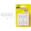 HPM General Purpose 4 Outlet USB Switched Powerboard White + D2/2WE Left and Right Extend 10A 2400W Double Adaptor 2-Pieces, White