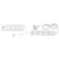 HPM General Purpose 4 Outlet USB Switched Powerboard White + Standard 4 Outlet Powerboard White
