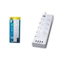 HPM 12 Outlet Surge Protected Powerboard, White + SANSAI Power Board Strip Extension 8 Outlet Surge 4 USB Charger (8 Way)