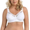 Exquisite Form Cotton Plus Size Soft Cup Wirefree Bra with Lace, Size 42C, White