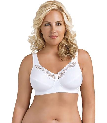 Exquisite Form Cotton Plus Size Soft Cup Wirefree Bra with Lace, Size 38DD, White