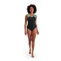 Speedo Women's Plastisol Placement Laneback Swimsuit, Black/Blue, Size 34