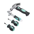 Amazon Basics 4-Piece Stubby Tool Set with Hammer, Screwdrivers and Adjustable Wrench - Turquoise