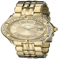 GUESS Gold-Tone Bracelet Watch with Date Feature. Color: Gold-Tone (Model: U85110L1), Gold Tone/Gold Tone/Champagne, STONED BUBBLE