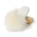 Fur Story Women's Furry Slippers Open Toe Fuzzy Slippers Memory Foam Fluffy House Slippers, Beige, 6.5-7