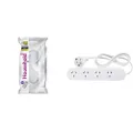 HPM Household Duty Piggy Back Extension Lead White 10m + Standard 4 Outlet Powerboard White