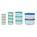 Anchor Hocking 12895ECOM Classic Glass Food Storage Containers with Lids, Mixed Blue, 26-Piece Set