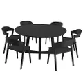 Simplife Sloan Round Timber Dining Table and Moooi Dining Chair 6 Seater Set, Black