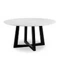 Simplife Sloan Natural Marble Round Dining Table with Black Leg, 150 cm Diameter, White