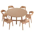 Simplife Sloan Round Timber Dining Table and Moooi Dining Chair 6 Seater Set, Natural