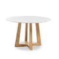 Simplife Sloan Natural Marble Round Dining Table with Natural Leg, 120 cm Diameter, White