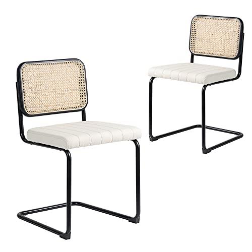 Simplife Cesca Rattan Boucle Replica Cantilever Dining Chair 2-Pieces Set, Black