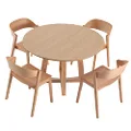 Simplife Sloan Round Timber Dining Table and Moooi Dining Chair 4 Seater Set, Natural