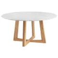 Simplife Sloan Natural Marble Round Dining Table with Natural Leg, 150 cm Diameter, White