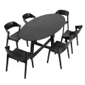 Simplife Sloan Oval Timber Dining Table and Moooi Dining Chair 6 Seater Set, Black