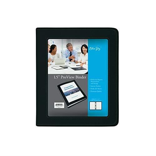Blue Sky ProView Legacy Black 3 Ring Binder, Letter Size, 1.5", Textured Faux Leather Cover, Built in Pockets, Holds 265 Sheets (10040)