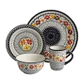 Gibson Elite 92995.16R Luxembourg Handpainted 16 Piece Dinnerware Set, Blue and Cream w/Floral Designs