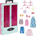 Barbie Closet Playset with 3 Outfits, 3 Pairs of Shoes, 2 Purses, Necklace and Sunglasses Accessories, 5 Hangars
