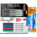 BIC Great Erase Low Order Dry Erase Marker Assorted (4 pack) and Atlantis Original Retractable Ballpoint Pen (1.0 mm) (4 pack) w. Wite Out Exact Liner Correction Tape Bundle
