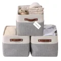 DECOMOMO Storage Bins | Fabric Storage Baskets for Shelves for Organizing Closet Shelf Nursery Toy | Decorative Large Linen Closet Organizer Bins with Handles (Grey and White, Large - 3 Pack)