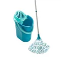 Leifheit Classic Mop and Bucket Set, Mop and Wringer Set, Extra-Absorbant Viscose Mop Head Washable at 60°, Floor Mop with 120 cm Steel Handle, Capacity 12 Litre, Turquoise