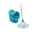 Leifheit Classic Mop and Bucket Set, Mop and Wringer Set, Extra-Absorbant Viscose Mop Head Washable at 60°, Floor Mop with 120 cm Steel Handle, Capacity 12 Litre, Turquoise