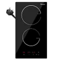GIONIEN Plug in Induction Hob 2 Ring,Domino hobs,30cm Built in Electric Cooktop 2800W 13A, Black Glass Smooth Worktop Double Induction Cooker GIT230SP
