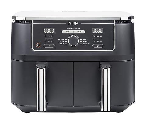 Ninja Foodi Max XXXL Dual Zone 9.5L Air Fryer, 2 Drawers, 9.5L, 6-in-1, Uses No Oil, Air Fry, Max Crisp, Roast, Bake, Reheat, Dehydrate, Cook 8 Portions, Non-Stick Dishwasher Safe, Black AF400ANZ