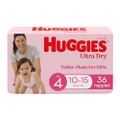 Huggies Ultra Dry Nappies Girls Size 4 (10-15kg) 36 Count
