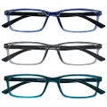 Opulize See BBB9-37Q +0.00 Blue Light Blocking Computer Gaming Anti Glare Glasses for Unisex, Blue/Grey/Turquoise, 3 Pack