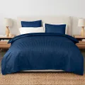 EnvioHome 1000 Thread Count Cotton Navy Satin Stripe Reversible Duvet Cover Quilt Bedding Set - Double, Navy